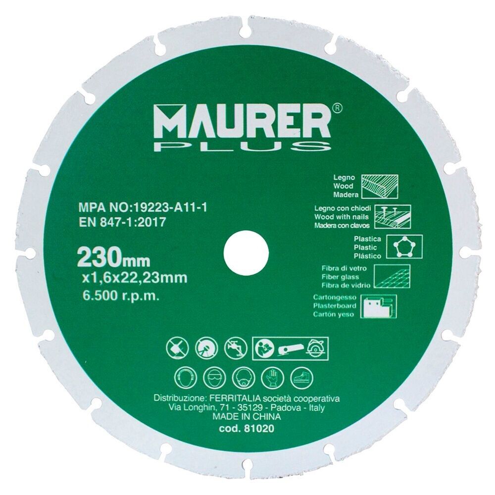 Disque à tronçonner pour bois et plastiques "230 x 1,6 mm.