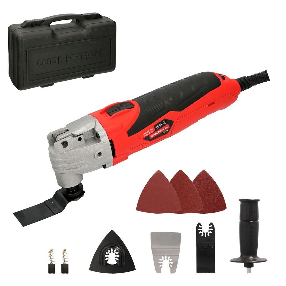 300 Watt oszillierendes Multifunktionswerkzeug. Mit Zubehör 23.000 R.Q.M. Geschwindigkeitsvariator, schneller Klingenwechsel, Schneiden, Schleifen