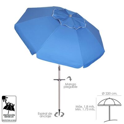 Extra Large Aluminum Beach Umbrella "220 cm. With UV Protection, Anti-Wind Tip, Aluminum Mast with Handle and Spiral
