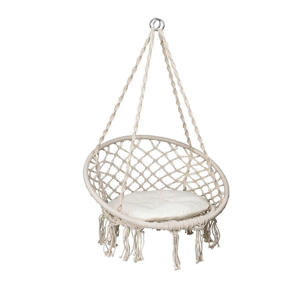 Poltrona Sospesa/Dondolo In Cotone Beige Con Cuscino Incluso. Ideale Per Giardini, Terrazzi, Balconi
