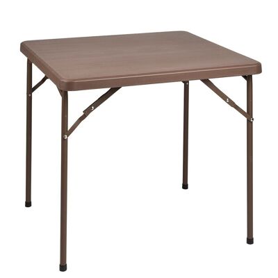 Table pliante carrée 86x86x74 cm. Couleur marron.