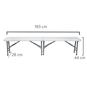 Banc pliant multifonctionnel, portable, résistant et polyvalent 183x28x44 cm. Couleur blanche