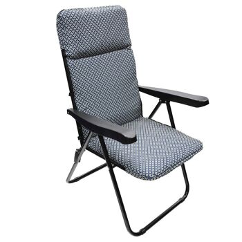 Chaise de plage rembourrée, structure en acier inclinable 5 positions, chaise multiposition, chaise avec accoudoirs