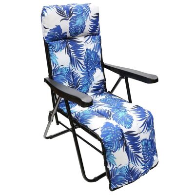 Padded Beach Chair, Steel Structure Reclining 5 Positions With Footrest, Multiposition Chair, Chair With Armrests
