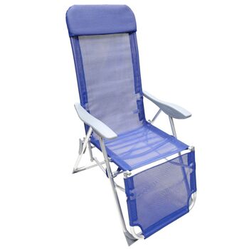 Chaise de plage structure en aluminium, fauteuil inclinable 5 positions avec repose-pieds, chaise multiposition, chaise avec accoudoirs