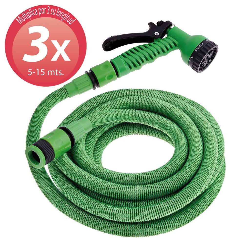 Tuyau d'irrigation compact extensible de 5 à 15 mètres avec pistolet 7 positions