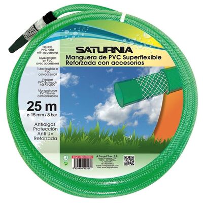 15 mm Reinforced Latflex Hose. - 5/8" Roll 25 Meters With Accessories