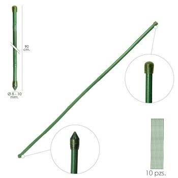 Tuteur en tige de bambou plastifié " 8 - 10 mm. x 90 cm. (Forfait 10 unités)