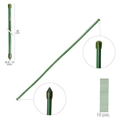 Tuteur en tige de bambou plastifié " 8 - 10 mm. x 60 cm. (Forfait 10 unités)