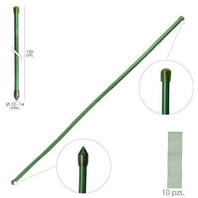 Plasticized Bamboo Rod Tutor "12 - 14 mm.  x 150 cm. (Package 10 Units)