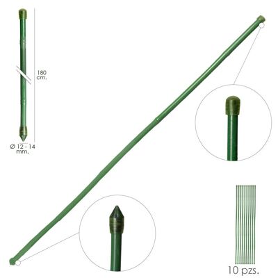 Plasticized Bamboo Rod Tutor "12 - 14 mm.  x 180 cm. (Package 10 Units)