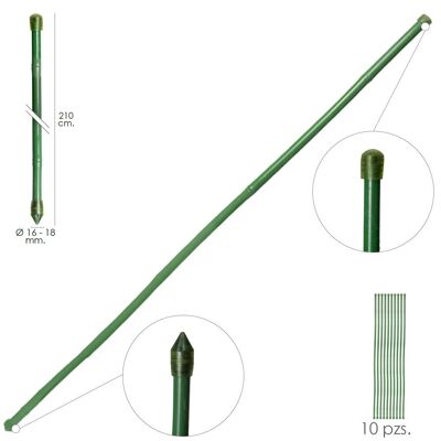 Plasticized Bamboo Rod Tutor "16 - 18 mm.  x 210 cm. (Package 10 Units)
