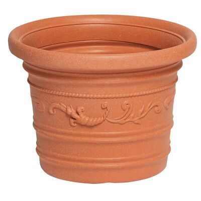 Saturnia Round Resin Planter, Terracotta Color, Resistant, Ideal Outdoor, 40 Cm Diameter.