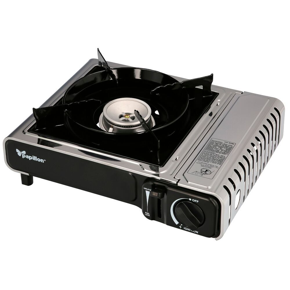 Cuisinière à cartouche de gaz en acier inoxydable avec étui, cuisinière portable, cartouches de gaz 230 grammes. Certification EN 17476/2021