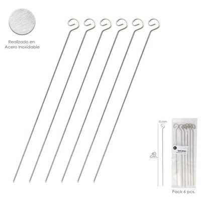 Large Stainless Steel Skewers 40 cm. (Blister 6 Units) Saturnia