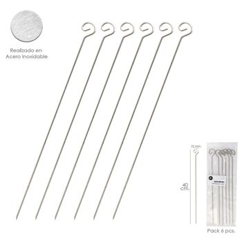 Grandes brochettes en acier inoxydable de 40 cm. (Blister 6 unités) Saturnia