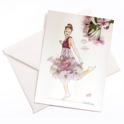 Tarjeta de flor de cerezo japonesa con núcleo de color y sobre | 046