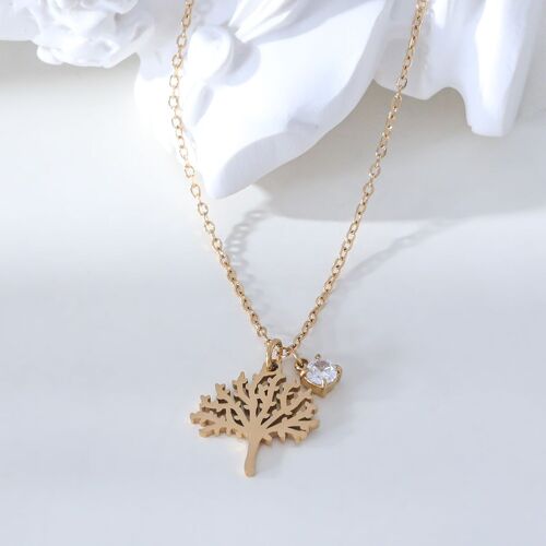 Collier chaîne dorée avec pendentif arbre de vie et strass