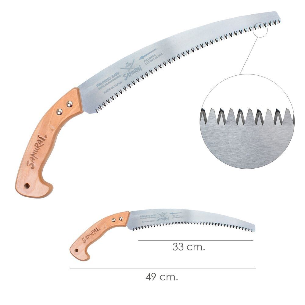Gebogene Samurai-Säge mit Holzgriff 330 mm.