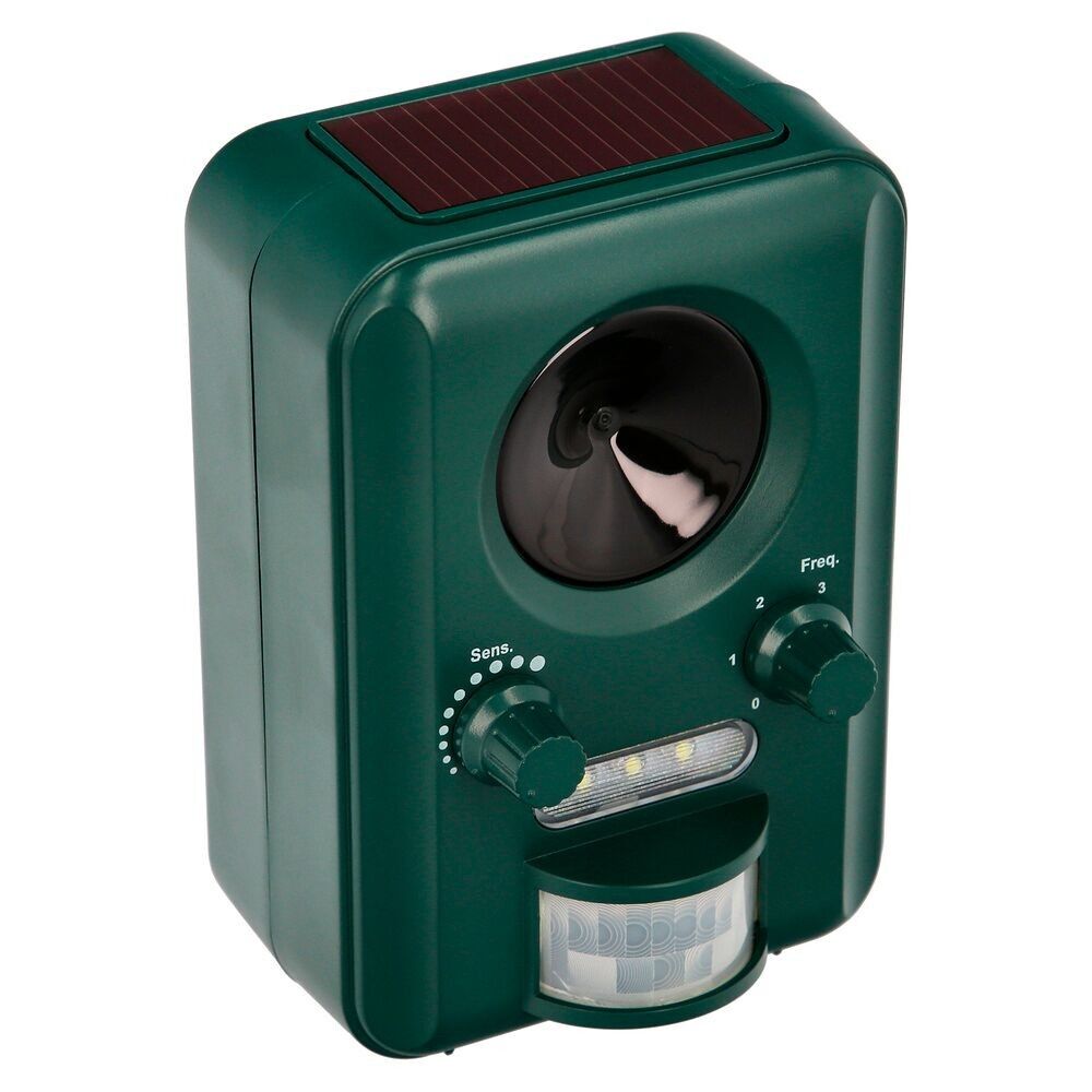 Ultrasonic Animal Repeller Solar / USB Operation. Repels Rodents, Mice, Cats, Dogs, Birds, Etc.