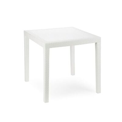 Table King en résine rotin blanc 80x80 cm.