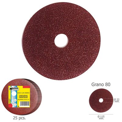 Iron Sanding Disc 115x22 mm. 80 Grit (Pack of 25 units)