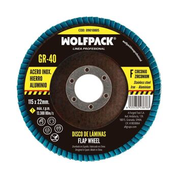 Disque de feuille abrasive en zirconium 115x22 mm. 40 grains