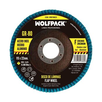 Disque de feuille abrasive en zirconium 115x22 mm. grain 80