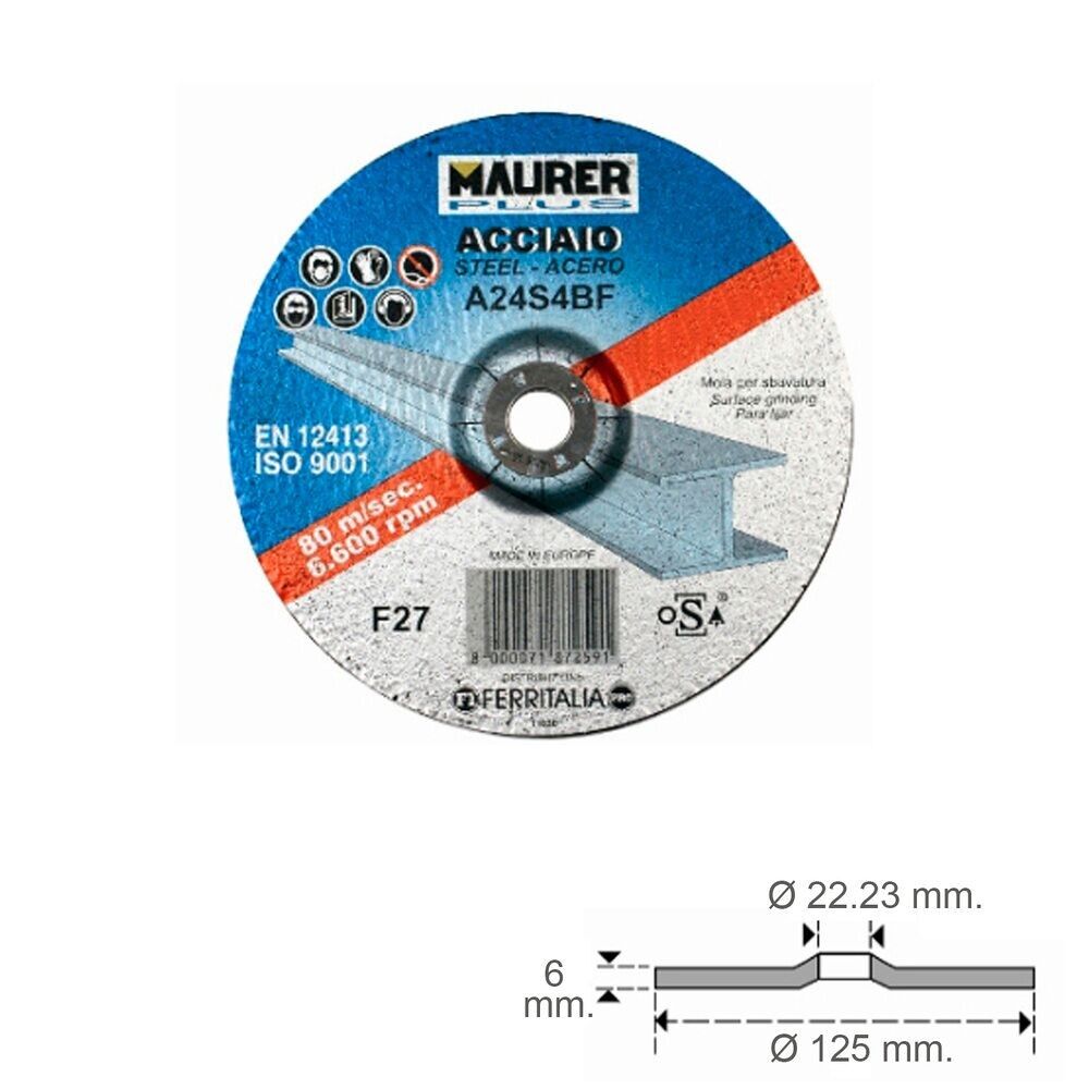 Disco Abrasivo in Acciaio "125 x 6 x 22,23 mm.