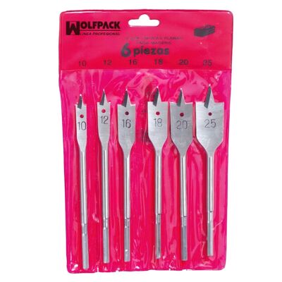 Wolfpack 3-Point Flat Wood Drill Bit Set 6 Pieces