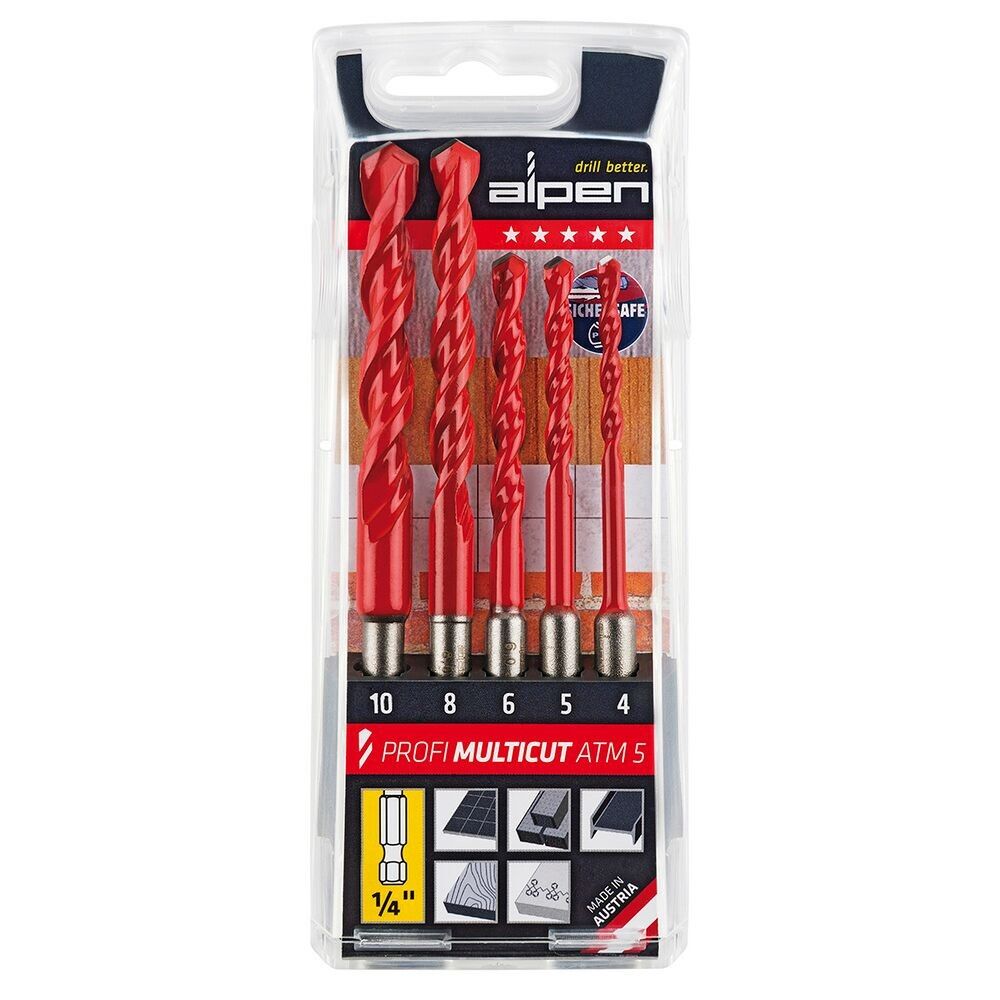 Alpen Multipurpose Hexagonal Drill Bit Case 5 Pieces