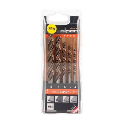 Alpen Wood Timber Twist Drill Bit Case " 4 to " 10 mm. (Blister 5 Units)