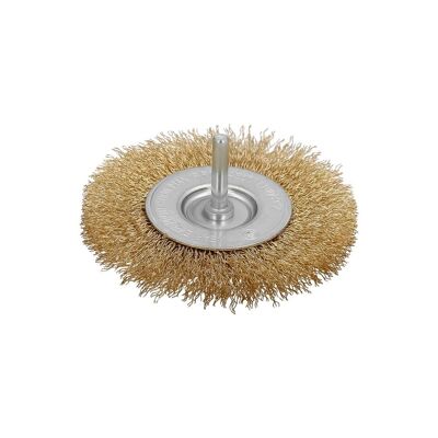 Brass-Plated Steel Brush For Drill.  Disc "75 mm.  Spike 1/4" Brass Wire Drill Brush, Cleaning Brush, Polishing Brush.