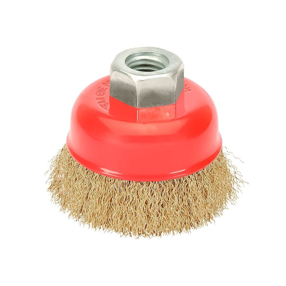 Cup Brush With Brass-Plated Steel Wire M14 Thread, "65 mm.  0.30 mm wire.