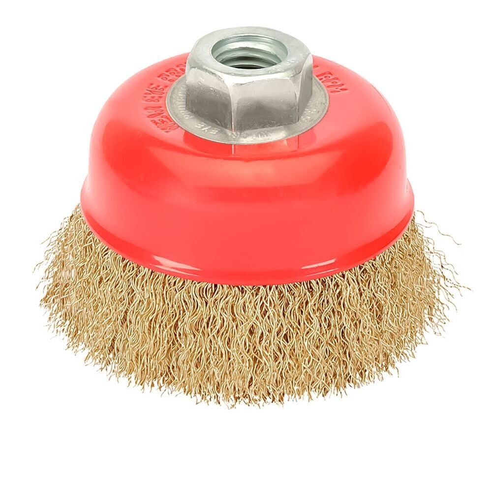 Cup Brush With Brass-Plated Steel Wire, M14 Thread, "120 mm.  0.30 mm wire.