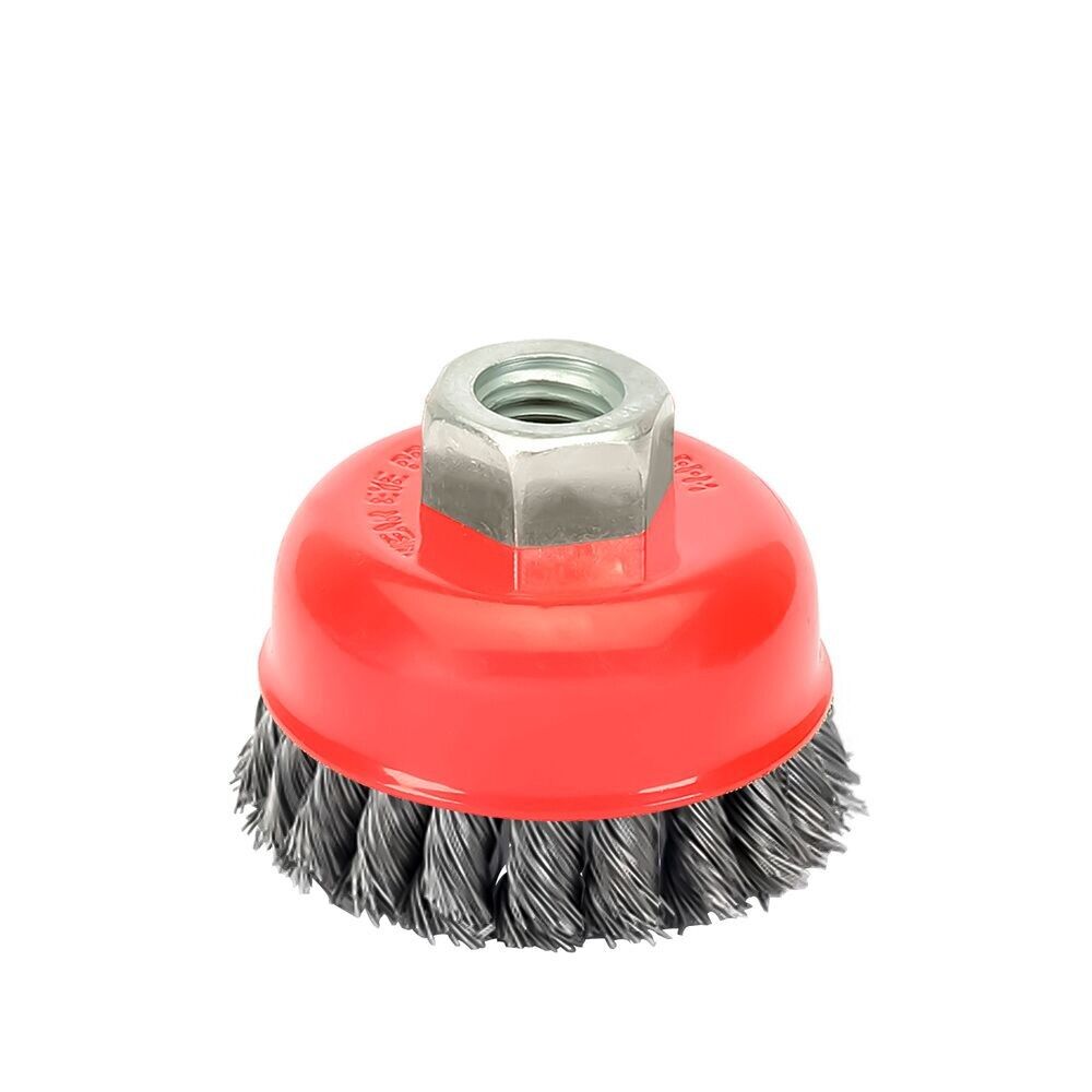Cup Brush With Braided Steel Wire M14 Thread, "75 mm.  "0.50 mm wire.