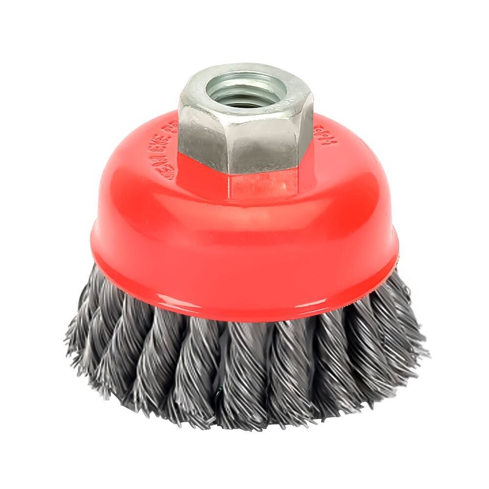 Cup Brush With Braided Steel Wire M14 Thread, "100 mm.  "0.50 mm wire.