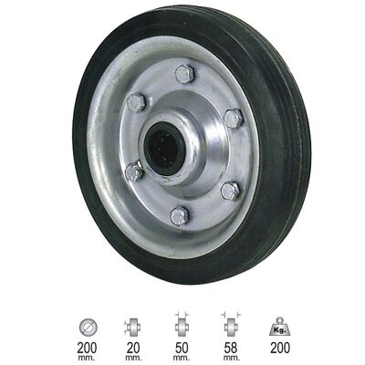 Black Rubber Industrial Wheel Without Axle 200 mm.