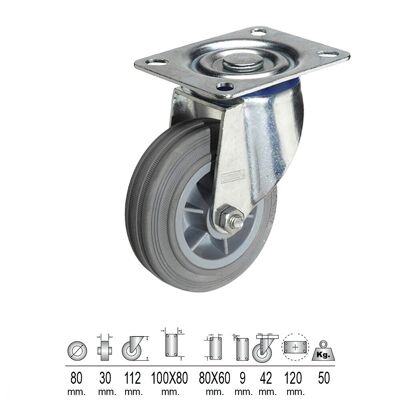 Gray Rubber Industrial Wheel Plate 80mm