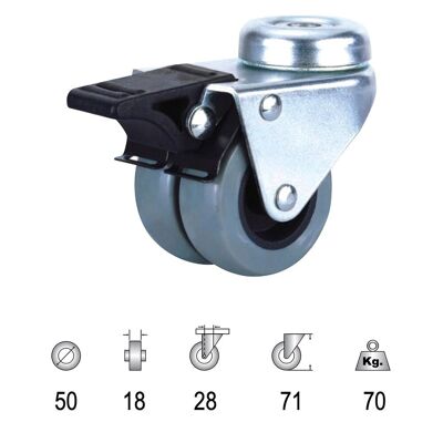 Intern Gray Polyamide Double Industrial Wheel with brake 50mm
