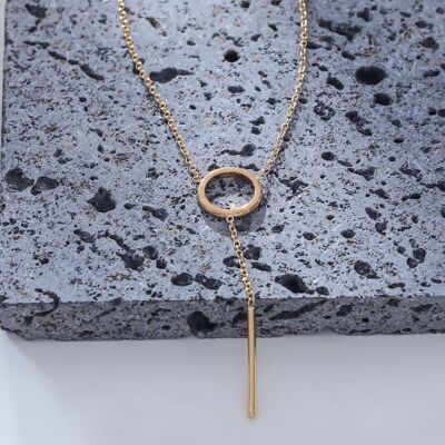 Gold chain necklace with circle and Y bar