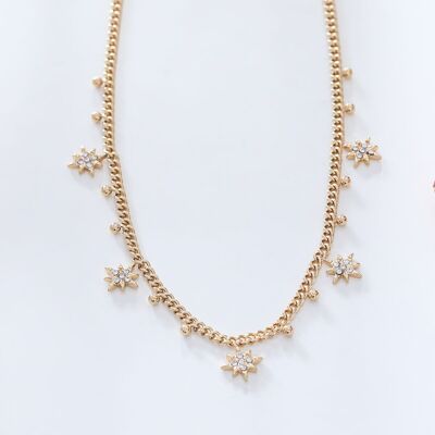Thick gold chain necklace with star pendants
