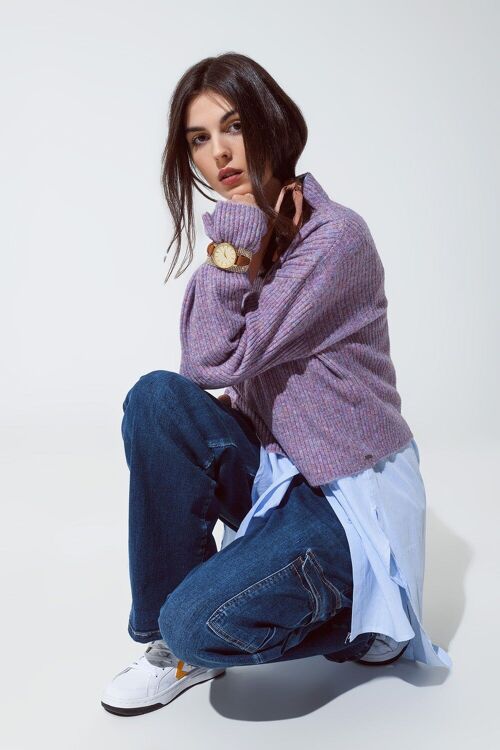 Purple soft ribbed turtleneck sweater