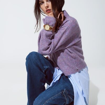 Purple soft ribbed turtleneck sweater