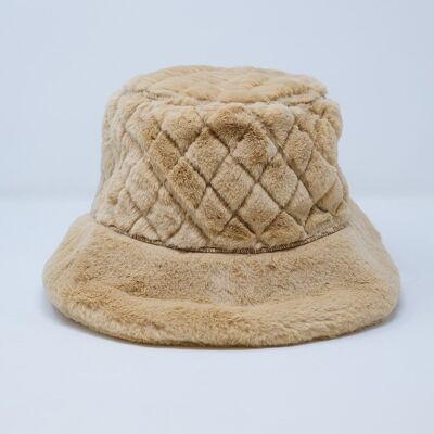 Quilted Bucket Hat In Beige Faux Fur
