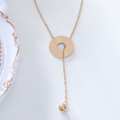 Gold chain necklace with disc and Y ball