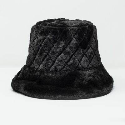 Cappello da pescatore trapuntato in pelliccia sintetica nera