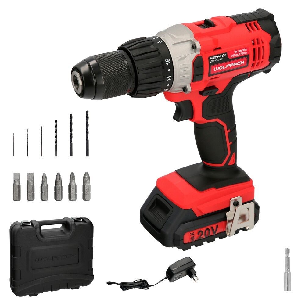 20-V-Schraubendreher. Mit 2 Geschwindigkeiten und Striker. Batterie 2 Ah. Anzugsdrehmoment 50 Nm.