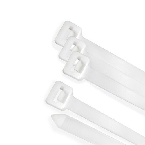 Brida Nylon 100%. Color Blanco / Natural 4, 5 x 200 mm. 100 Piezas. Abrazadera Plastico,  Organizador Cables,  Alta Resistencia