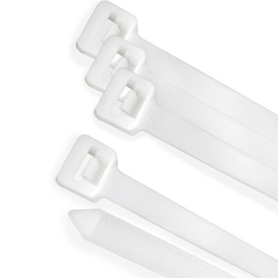 100% Nylon flange.  Color White / Natural 7.5 x 450 mm.  100 Pieces. Plastic Clamp, Cable Organizer, High Resistance
